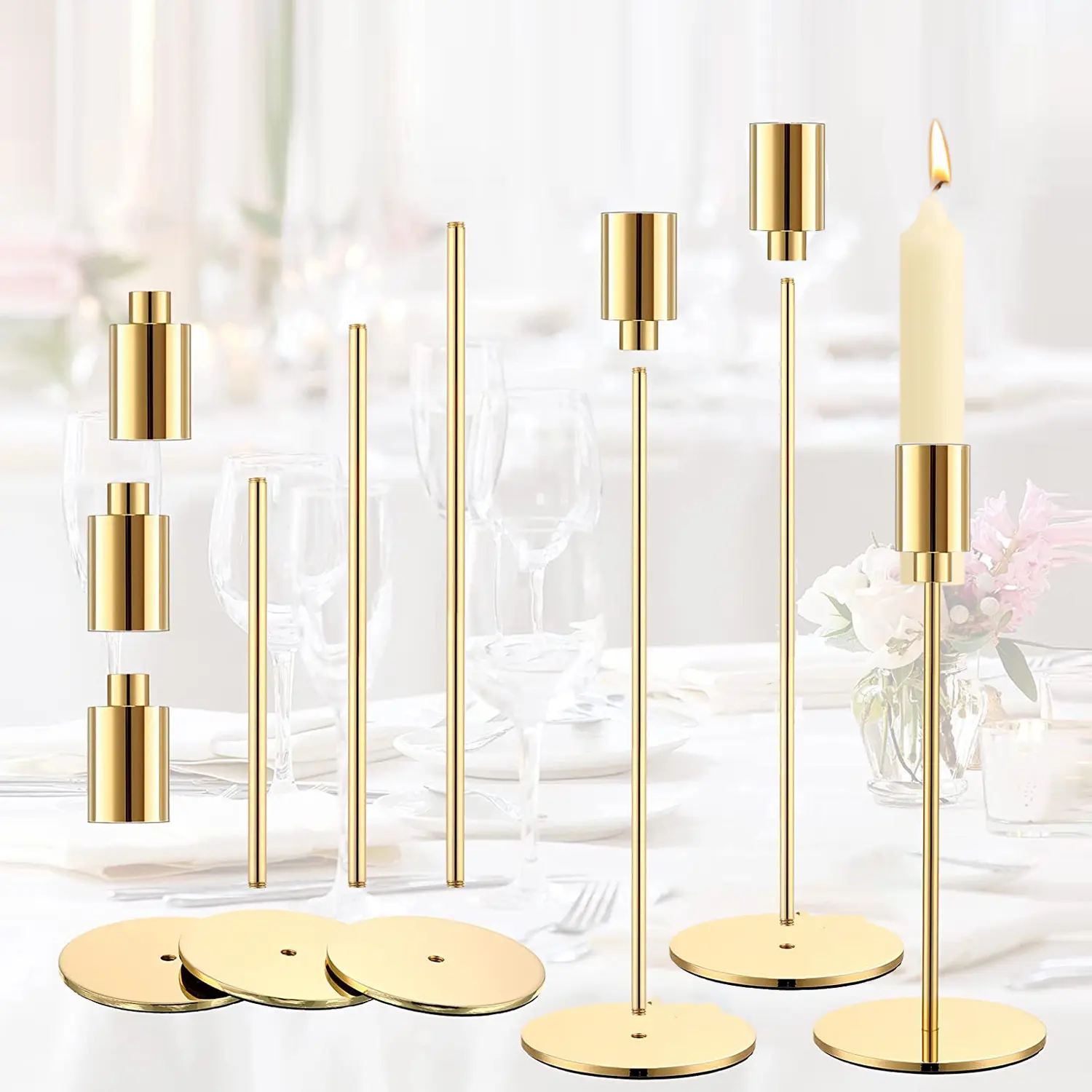 Home Wedding Decor Gold Color Vintage Metal Candelabra Centerpieces Taper Candlestick Holders