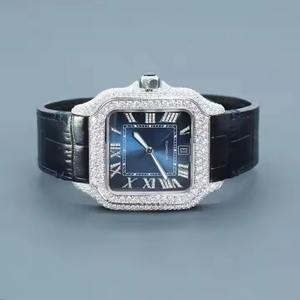 Best Quality <b>Blue</b> Leather Iced Out Dial Diamond <b>Watch</b> Luxury <b>Men</b> Wristwatch <b>for</b> Formal and Casual Wear Available at Good Price - Product Image 1