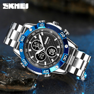 Skmei Men's Digital Watch Dual Time Stainless Steel Strap Black Sport Electronic Watch Water Resistant 3Bar - Product Image 2