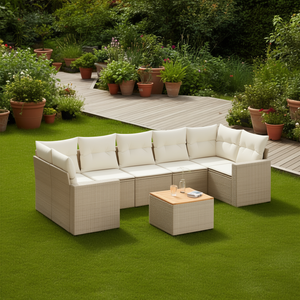 Ensemble de canapés de jardin en rotin beige 6 places, mobilier d'extérieur avec pieds réglables, design contemporain - Product Image 2