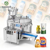 Machine d'emballage verticale pour sachets préformés de jus, yaourt et gelée, avec remplissage latéral et bec verseur, pour petites poches préformées