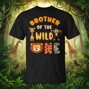 T-shirt Brother Of The Wild One à manches courtes et col rond, impression numérique, unisexe, pour enfants, thème Safari, fête dans la jungle - Product Image 2