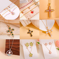 Abordable Strass Perle Rubis Croix Pendentif Chaîne en Argent Collier Hypoallergénique Pas Cher Collier Garçons Collier