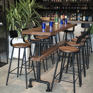 Set Tavolo e Sgabelli da <span class=keywords><strong>Bar</strong></span> in Legno Massello per Caffetteria e Ristorante, Stile Americano - Product Image 4