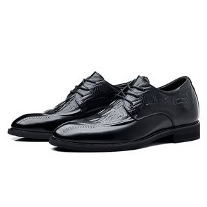 Chaussures de ville pour hommes en cuir véritable, style britannique, richelieu avec talonnette intégrée et détails embossés, pour le quotidien professionnel - Product Image 3