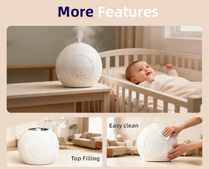 Humidificateur pour bébé, humidificateur d'air ultrasonique sphérique intelligent avec musique de bruit blanc, lumière nocturne colorée pour le sommeil des nourrissons - Product Image 2