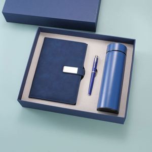 Wholesale Promotional Blue PU Leather Notebook and Pen Gift Set Custom A5 Diary Thermos Cup <b>Note</b> <b>Book</b> Gift Set With Water Bottle - Product Image 2