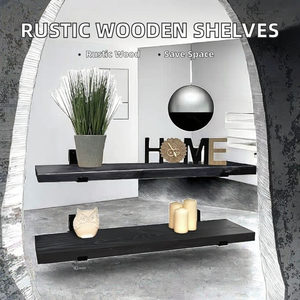 Handcrafted Rustic Wooden <strong>Floating</strong> <strong>Shelves</strong> Solid Wood Black L Brackets UK Wall Mounted (Set 2 <strong>60cm</strong>) for Wardrobe Heavy - Product Image 2