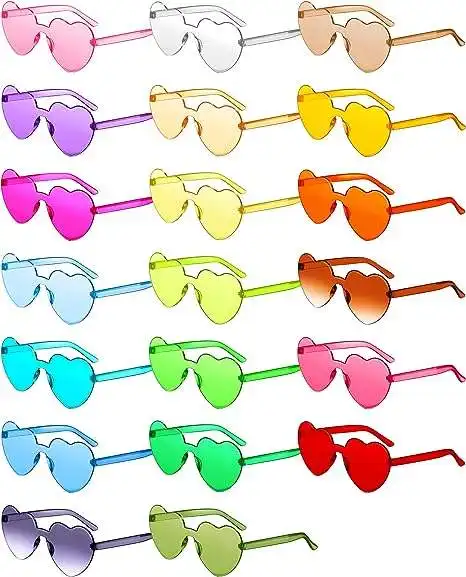 Groothandel Custom Logo Regenboog Frameloze Lens Brillen Candy Kleur Pc Randloze Zonnebril Roze Liefde Hartvormige Glazen Zonnebril