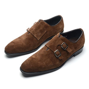 JiuZhou C1-5-18 Zapatos Formales de Negocios de Estilo Italiano, Hechos a Medida, con Parte Superior de Cuero Genuino, Punta Cuadrada y Doble Botón Plateado - Product Image 1