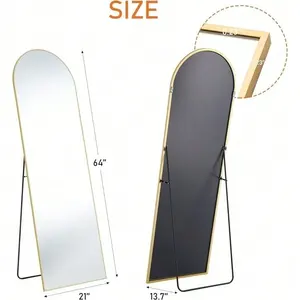 Gold <b>Full</b> <b>Length</b> Arched <b>Mirror</b> Stand <b>Leaning</b> Aluminum Frame Hanging Floor <b>Mirror</b> - Product Image 4