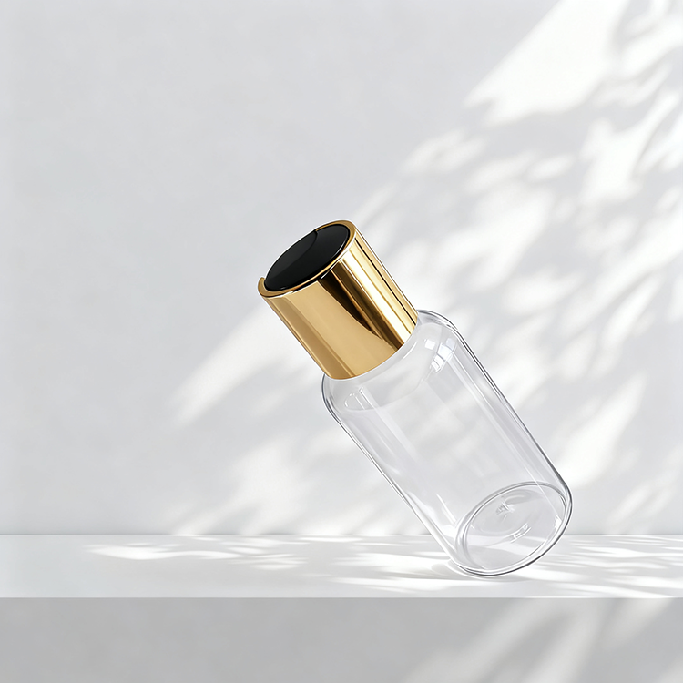 Transparent bottle+Gold and black cap