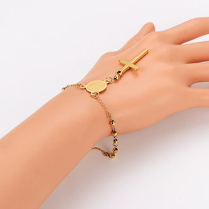 Bracelets religieux en acier inoxydable plaqué or 18 carats avec breloques, chapelet, Vierge Marie, croix, pour femmes - Product Image 1