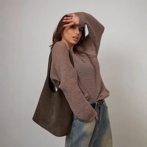 Knitted Sun Protection Shirt V-<b>neck</b> Solid Color Hollow-out Loose Fit Cover-up For Women Spring Summer Stylish Commute - Product Image 2