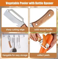 Éplucheur multifonctionnel 2-en-1 en acier inoxydable pour fruits et légumes avec manche en bois et ouvre-bouteille pour fruits, pommes de terre, citrouilles