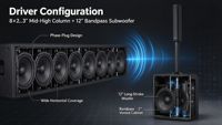 Système de sonorisation colonne DSP actif 8 x 2,3 pouces Line Array, Subwoofer Bandpass 12 pouces 300W Plus 300W, 123 dB, Couverture 140 degrés