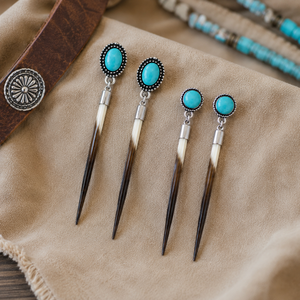 Pendientes Largos de Pluma de Puercoespín Turquesa con Piedra Amarilla, Estilo Vaquero Vintage del Oeste, Joyería Boho del Suroeste para Mujer - Product Image 3