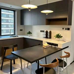 Muebles de Cocina Modernos de Lujo de Alta Gama en Color Oscuro, Gabinete de Diseño Modular Personalizado, Chapa de Madera, Tablero de Melamina, Fregadero - Product Image 3