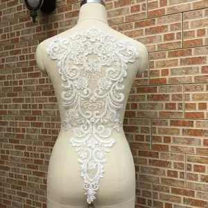 Boncuklu lüks işlemeli dantel aplike geri çiçek çiçek düğün parti elbise moda gösterisi dekorasyon için el yapımı DIY