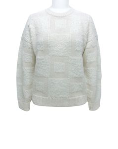 Pull en tricot texturé blanc pour femme, col rond, manches longues, vêtement décontracté d'hiver - Product Image 3