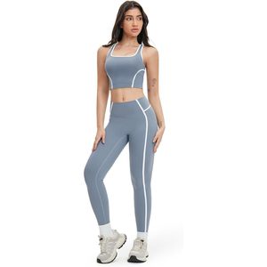 Conjunto Deportivo de Dos Piezas para Mujer, Top Deportivo con Espalda Cruzada y Leggings de Cintura Alta, Ropa Deportiva para Gimnasio y Yoga, Spandex, Poliéster, Elástico - Product Image 2