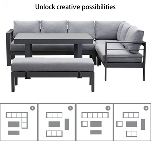 AJUNION Mobiliário De Jardim Moderno Sofá De Canto De Alumínio Conjunto De Jantar Ao Ar Livre HDPE Slat Table Top Sofá De Jantar Do Jardim com Banco - Product Image 2