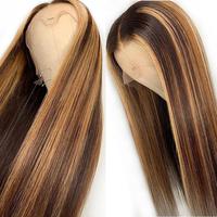 Perruques Lace Front Closure wig sans colle brésiliennes lisses, 13x4, 1B/4/27, pre-plucked, cheveux vierges bruts