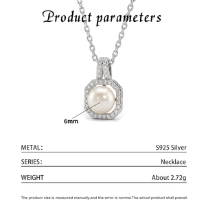 Collier en argent sterling S925 avec perle d'eau douce et pendentif octogonal géométrique, collier de perles délicat et tendance pour femmes - Product Image 6