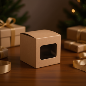 Scatola in carta kraft 12x12x12cm con finestra per confezioni regalo - Product Image 2