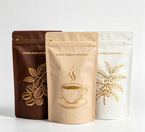 Sachets personnalisables avec votre logo, en aluminium, de qualité alimentaire, à fond plat avec fermeture éclair et lignes de déchirement pour mélanges de café - Product Image 2