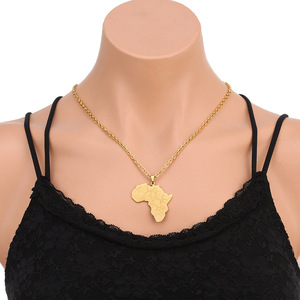 Go Party-gargantilla <span class=keywords><strong>de</strong></span> acero inoxidable chapada en oro <span class=keywords><strong>de</strong></span> 18K para hombre y mujer, colgante <span class=keywords><strong>con</strong></span> bandera grabada <span class=keywords><strong>con</strong></span> <span class=keywords><strong>mapa</strong></span> <span class=keywords><strong>de</strong></span> países <span class=keywords><strong>de</strong></span> África, Hip Hop - Product Image 2