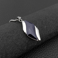 Collar de acero de titanio con arenisca azul para hombre, colgante de acero inoxidable, Ojo de Ángel, collar con Colgante de Piedra de ágata azul negra