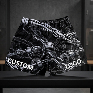 Shorts décontractés pour hommes avec logo personnalisé, imprimé fil de fer barbelé, taille mi-haute, élastiques, respirants, en polyester, impression par sublimation - Product Image 1