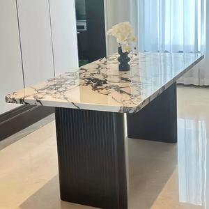 โต๊ะรับประทานอาหารหินอ่อนสไตล์ฝรั่งเศสทรงสี่เหลี่ยมโครงสร้างแข็งแรงสำหรับห้องนั่งเล่นดีไซน์ทันสมัยเรียบง่าย - Product Image 3