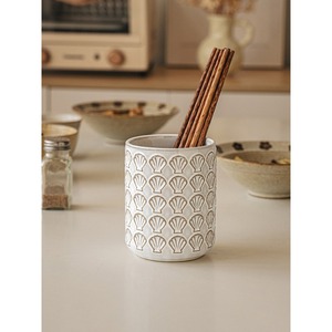 Pot de rangement en céramique en forme de coquille Saint-Jacques, porte-ustensiles de cuisine, design rétro, récipient décoratif multifonctionnel - Product Image 2