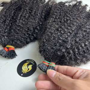 <b>Tight</b> Curl <b>Pattern</b> Vietnamese Raw Human Hair Extensions Kinky Curly Keratin I U V Flat Tips Custom Color 8-40 Inch - Product Image 1
