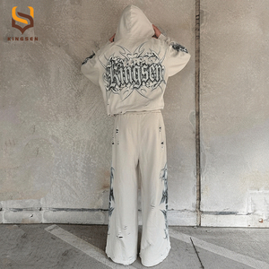Ensemble survêtement homme personnalisé avec logo par sublimation, broderie, streetwear, pantalon de jogging et sweat à capuche oversize - Product Image 3