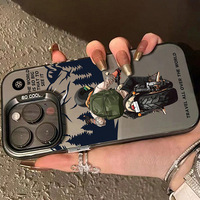 Casing Handphone TPU PC Berlapis Perak dengan Cetakan Pria Pengendara Motor untuk iPhone 11 12 13 14 15 16 17 18 Pro Max