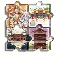 Aimant de réfrigérateur personnalisé en acrylique, puzzle emboîtable, architecture ancienne, illustration sur mesure, stock stable