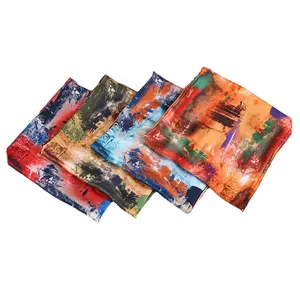 Custom Made Factory Manufacture Square 90x90 Twill Printed Silk Scarf Twill Printed Silk Scarf Women's Shawl