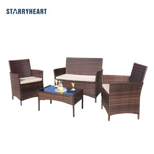 STARRYHEART 4 piezas marrón Pattio muebles mimbre conversación conjunto ratán muebles al aire libre - Product Image 1