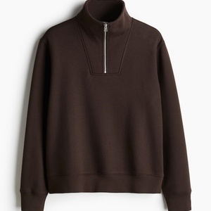 Sudadera de Felpa Francesa 100% Algodón, Corte Regular Personalizado, Cuello Alto Simulado con Media Cremallera, Manga Larga, Color Marrón Oscuro, para Hombre, Invierno y Verano - Product Image 4
