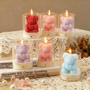 Bougie parfumée en cire de soja en forme d'ours en peluche, bougie d'aromathérapie dans un bocal en verre pour la décoration de la maison, la Saint-Valentin - Product Image 1