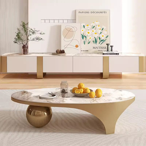 Luxe marmeren salontafel en <span class=keywords><strong>tv</strong></span>-meubelset met metalen frame, op maat gemaakt voor moderne thuiskantoor- en schoolgebruik. - Product Image 2