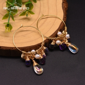 Pendientes de Aro con Perlas Naturales de Agua Dulce para Mujer, <span class=keywords><strong>Plata</strong></span> de Ley 925, Pendientes Colgantes con Borlas Coloridas - Product Image 3