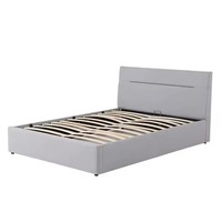 Marco de cama de almacenamiento de elevación de Gas de tamaño doble/Queen/King con estilo moderno hecho de madera con tiras de cuero PU cromadas brillantes
