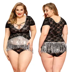 Grandes mulheres duas peças plus size babydoll lingerie dança do ventre traje com borla