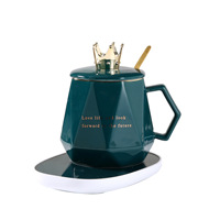 Ensemble chauffe-tasse à café et à thé en céramique à motif marbré avec couvercle, cuillère et sac cadeau, idéal pour souvenir