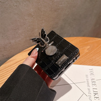 Étui de téléphone portable de luxe Y2K avec support anneau papillon et motif crocodile en PU pour Z Flip 7 6 5, coque de protection tendance avec anneau de maintien