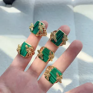 BD- B4091 Hot selling 18k gold plated ring butterfly malachite stone rings fine jewelry ring as gifts for women an